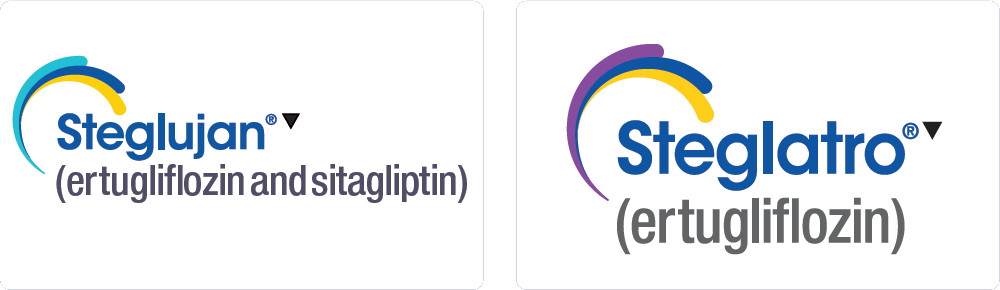 Steglujan (ertugliflozin and sitagliptin) logo and Steglatro (ertugliflozin) logo